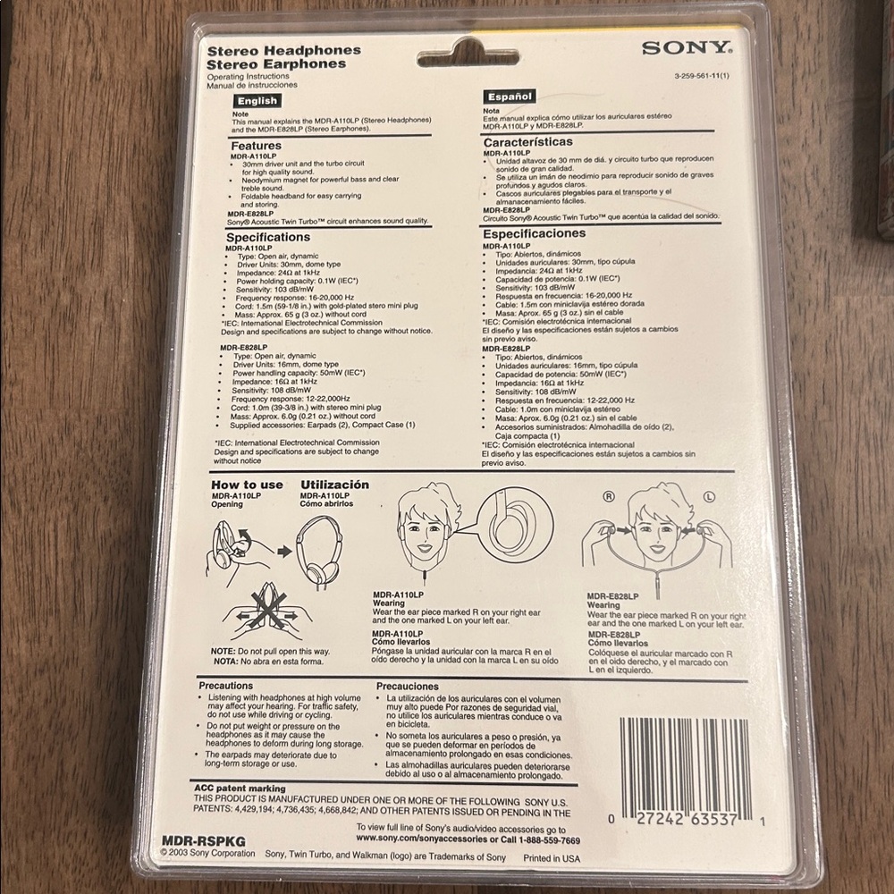 Sony MDR-RSPKG Combo value Pack MDR-A110LP Stereo Headphones and MDR-E828LP VTG - Picture 5 of 9